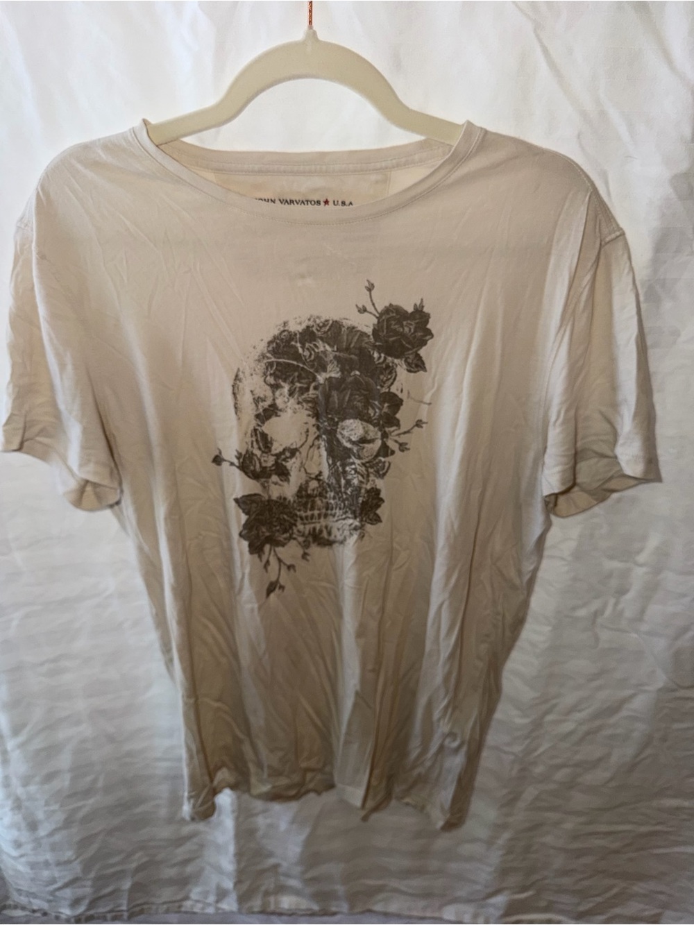 John Varvatos Beige Graphic Skull Tee with Black Print